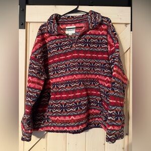 American Eagle Fleece Pullover Red and Blue Patterned Women's Sweater Size L